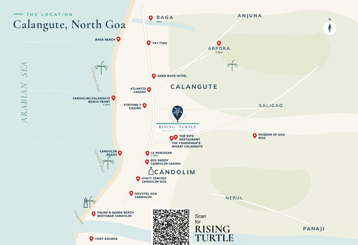 Location map of Rising Turtle, Calangute, North Goa